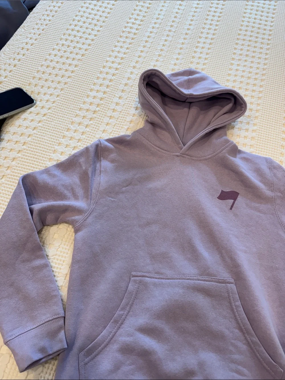 Kids Lavender Hoodie Sweatshirt with Subtle Flag Logo